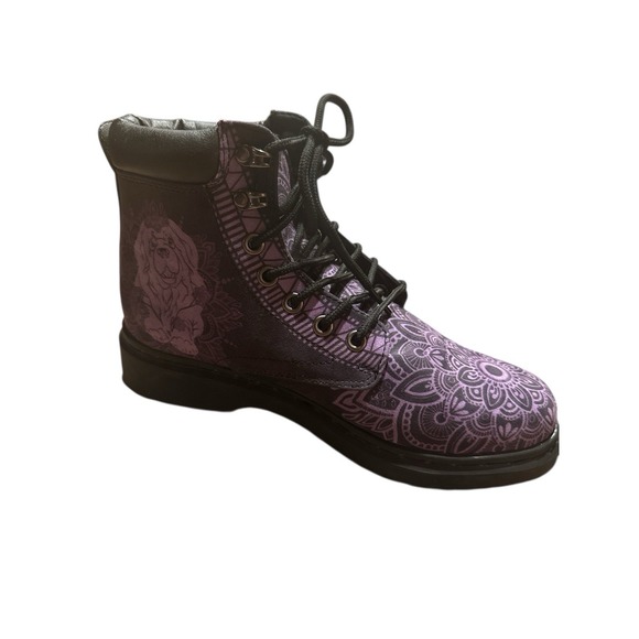 Purple Dog Floral Design Woman's Hiking Fashion Boots Size 9 Lace Up - Picture 6 of 9